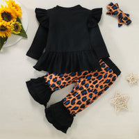 Toddler Girls' Sunflower Printed Long Sleeve Top Leopard Pants Set - PrettyKid