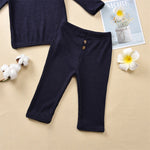 9M-6Y Toddler Girls Outfits Sets Ribbed Solid Color Half-Button Top & Pants Wholesale Little Girl Clothing - PrettyKid