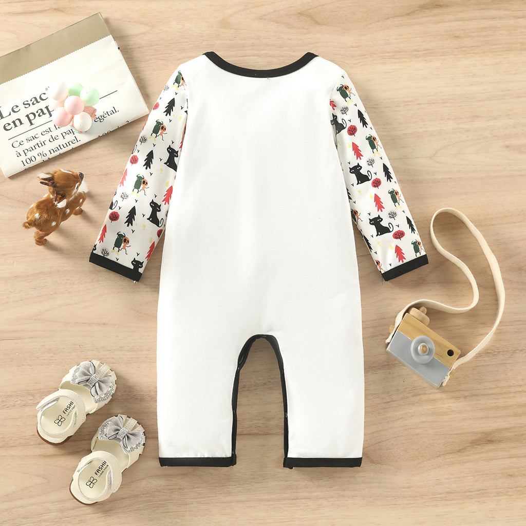 Baby Boys Solid Color 1-year-old Halloween Letter Print Long Sleeve Jumpsuit - PrettyKid