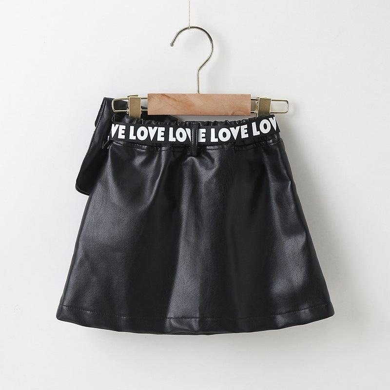 Children Girls' PU Leather Casual Skirt Trendy Girl Clothes Wholesale - PrettyKid