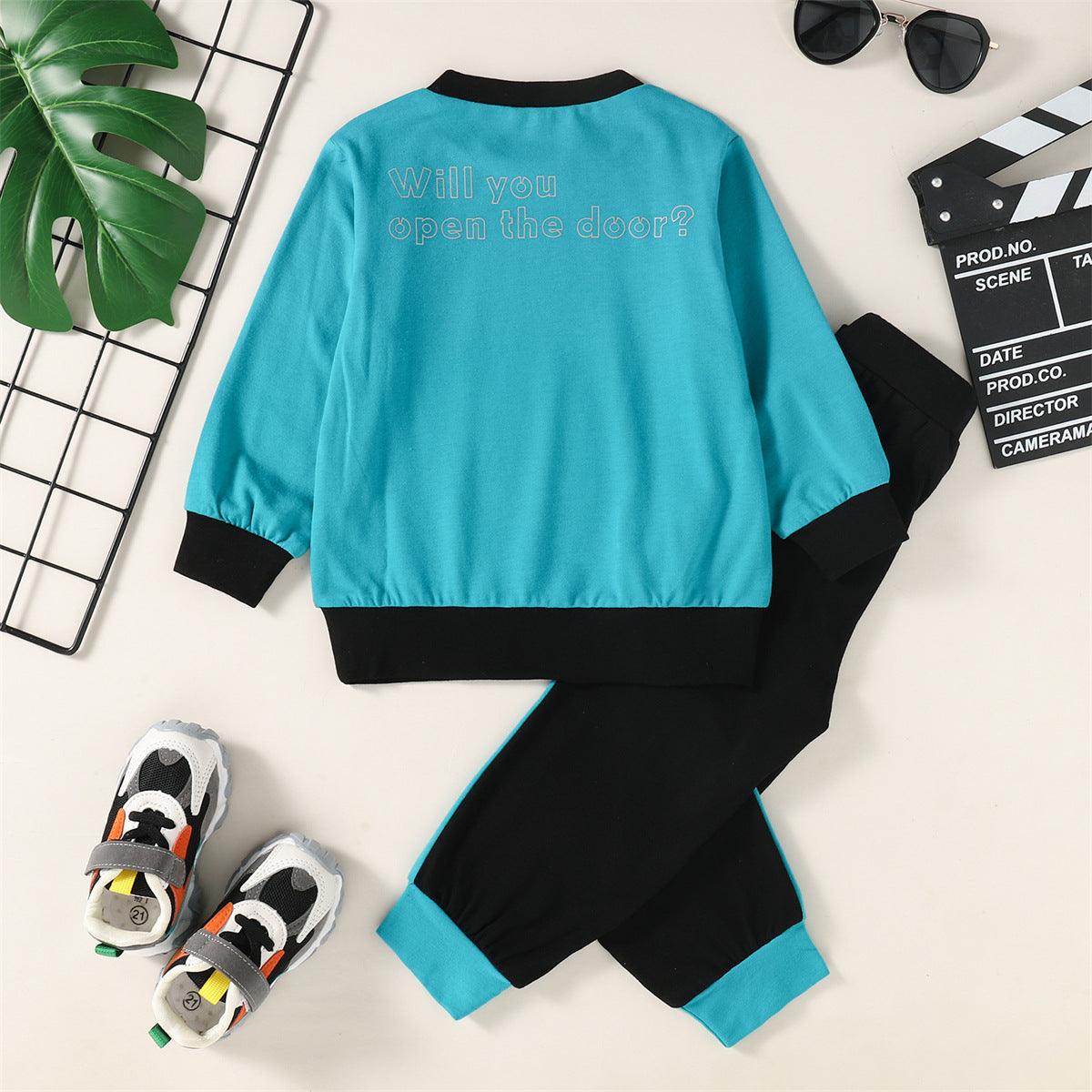 Toddler Kids Boys 3D Printed Dinosaur Patchwork Sweatshirt Set - PrettyKid