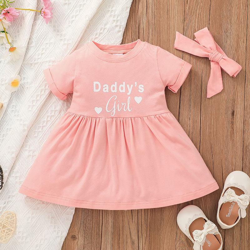 Toddler Girls Solid Daddy's Girl Lettered Short Sleeve Dress - PrettyKid