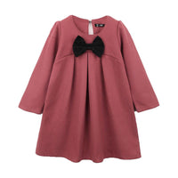 Toddler Kids Girls' Solid Color Bow Long Sleeved Dress - PrettyKid