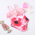Toddler Kids Girls Summer Solid Color Suspender Flower Print Jumpsuit Swimsuit - PrettyKid