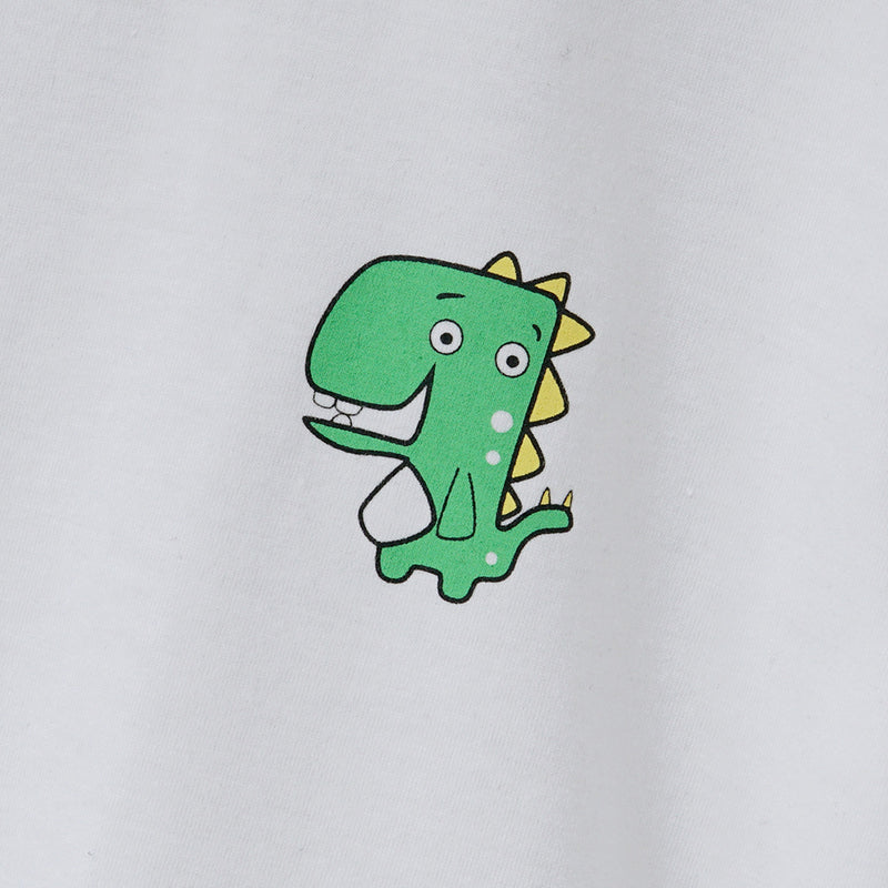 Toddler Kids Boys White Cartoon Dinosaur Printed Letter T-shirt Shorts Set - PrettyKid