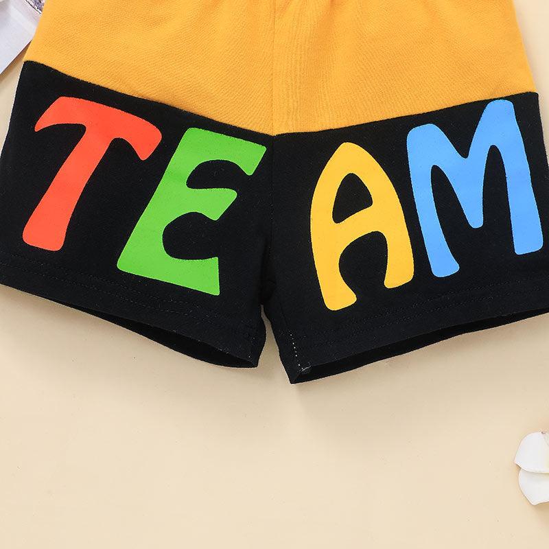 Toddler Kids Boys Summer Solid Short Sleeve Top Letter Print Shorts Set - PrettyKid