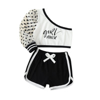 Girls' Diagonal Neck One Shoulder Top Shorts Girls' Two Piece Set