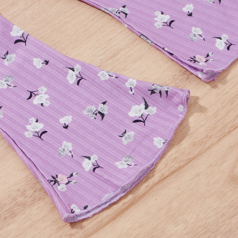 Toddler Kids Girls' Cotton Floral Suspenders Flared Pants Set - PrettyKid