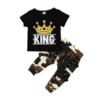 Toddler Boys Summer Short Sleeve Black Top Camouflage Pants Set - PrettyKid