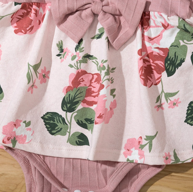 Baby Girls Cotton Floral Print Pink Long Sleeve Jumpsuit - PrettyKid
