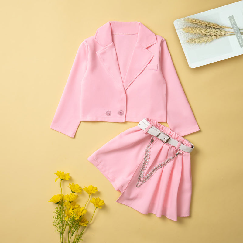 Girls V-neck Button Blazer Irregular Skort Candy-colored Suit Suit - PrettyKid