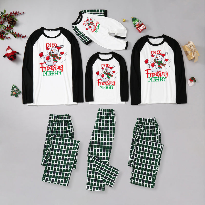 Mommy and Me Green Lattice Lovely Christmas Snowman Printed Pajamas - PrettyKid