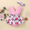 Baby Girls Solid Sleeveless V-neck Patchwork Floral Print Jumpsuit - PrettyKid