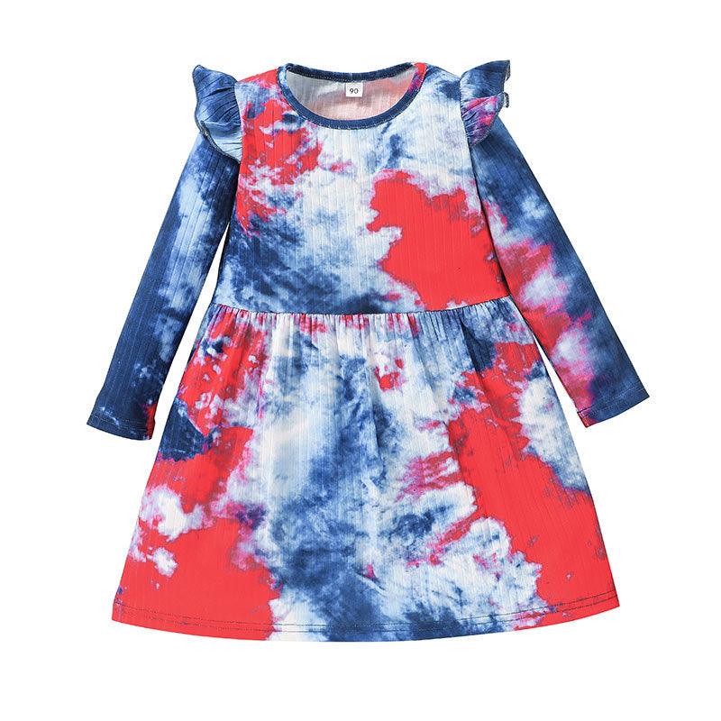 Toddler Kids Girls' Long Sleeve Tie Dyed Round Neck Dress - PrettyKid