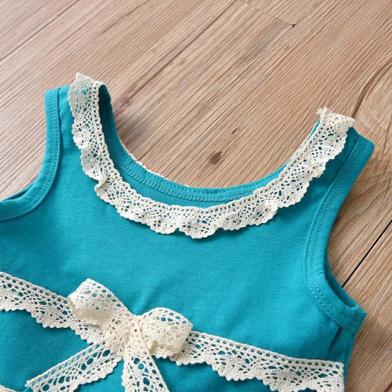 Toddler Kids Girl Solid Sleeveless Lace Patchwork Top Print Flared Pants Set - PrettyKid