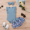 Girls' Pit Lace Fly Sleeve Floral Skirt Four-color Jumpsuit Three-piece Suit