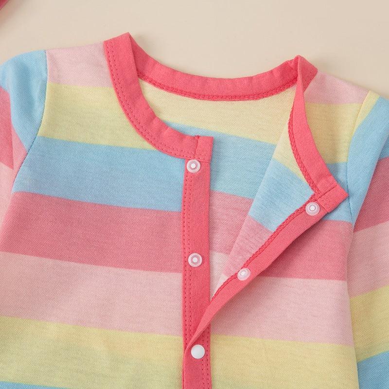 Rainbow Striped Wrap Leg Diagonal Baby Jumpsuit - PrettyKid