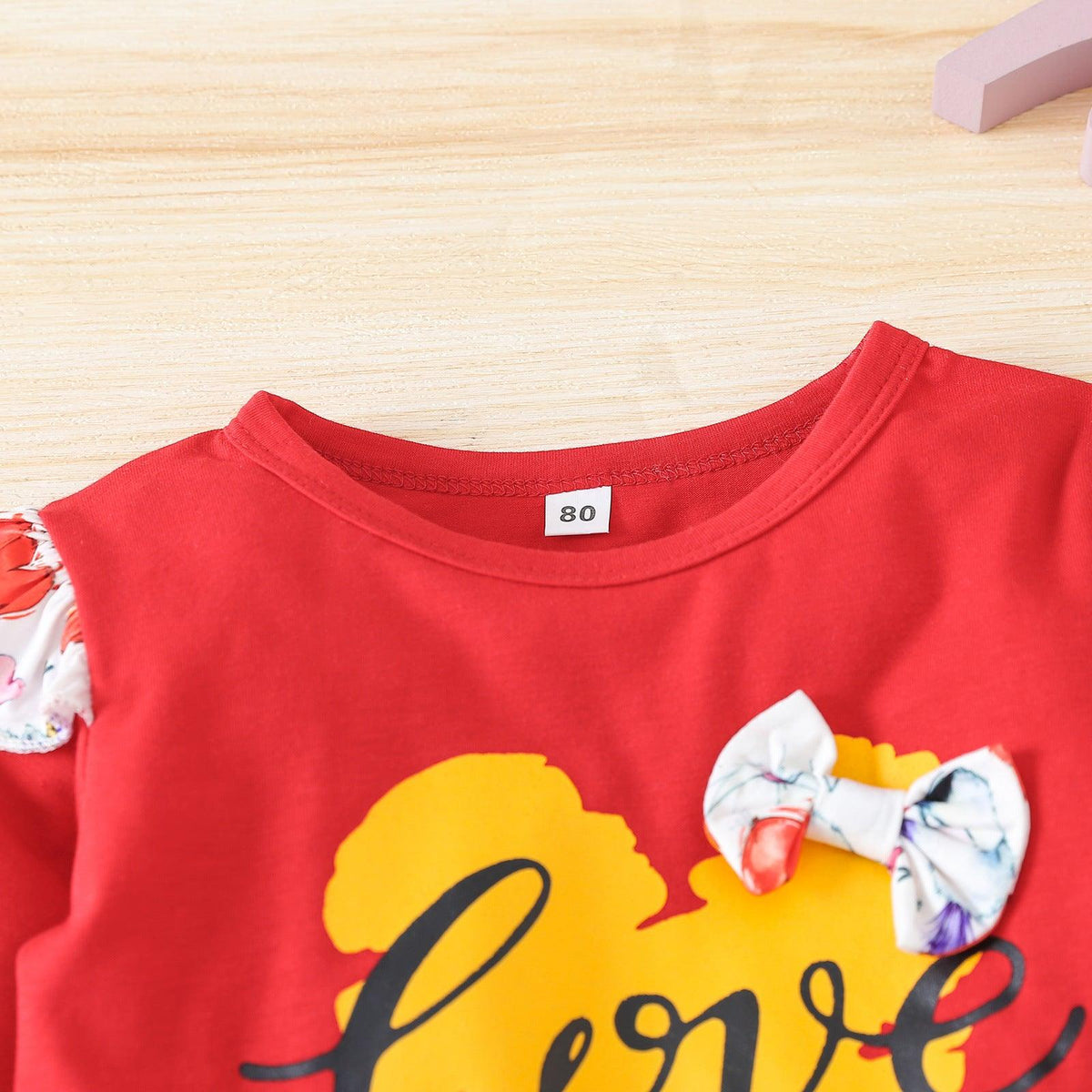 Toddler Kids Girl Solid Letter Love Print Long Sleeve T-Shirt Short Skirt Valentine's Day Set - PrettyKid