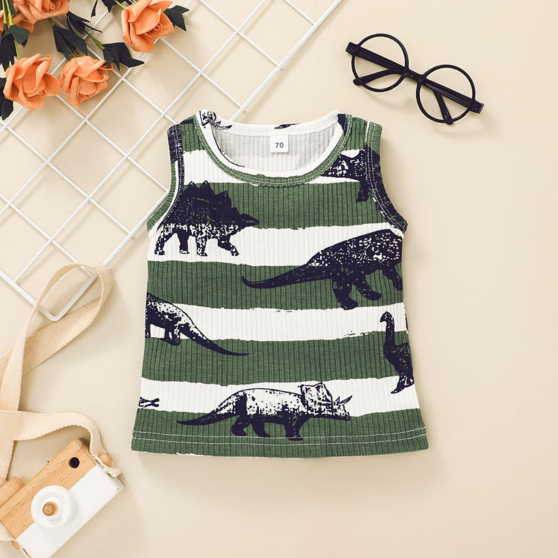 9M-4Y Toddler Boys Sets Ribbed Dinosaur Tank Top And Shorts Wholesale Toddler Boy Clothes - PrettyKid
