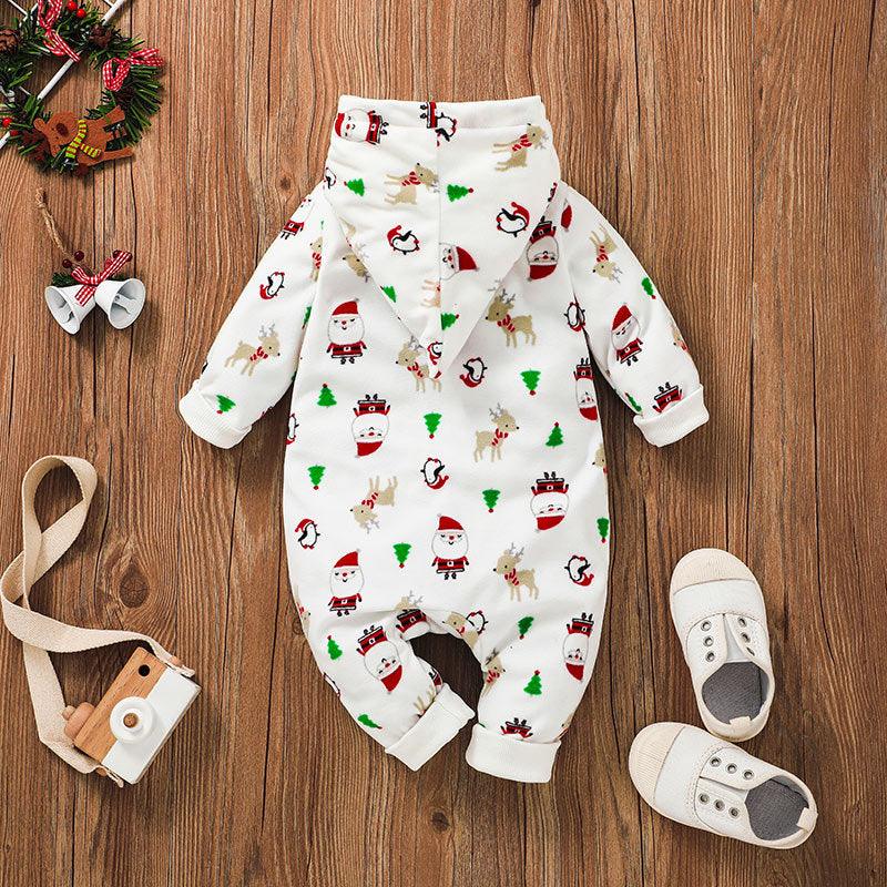 Baby Boys Christmas Printed Long Sleeve Zipper Jumpsuit - PrettyKid