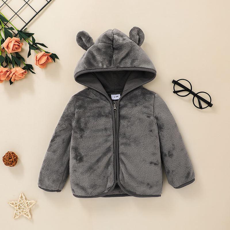 Toddler Boys Girls Solid Cartoon Fluffy Hooded Zipper Set - PrettyKid