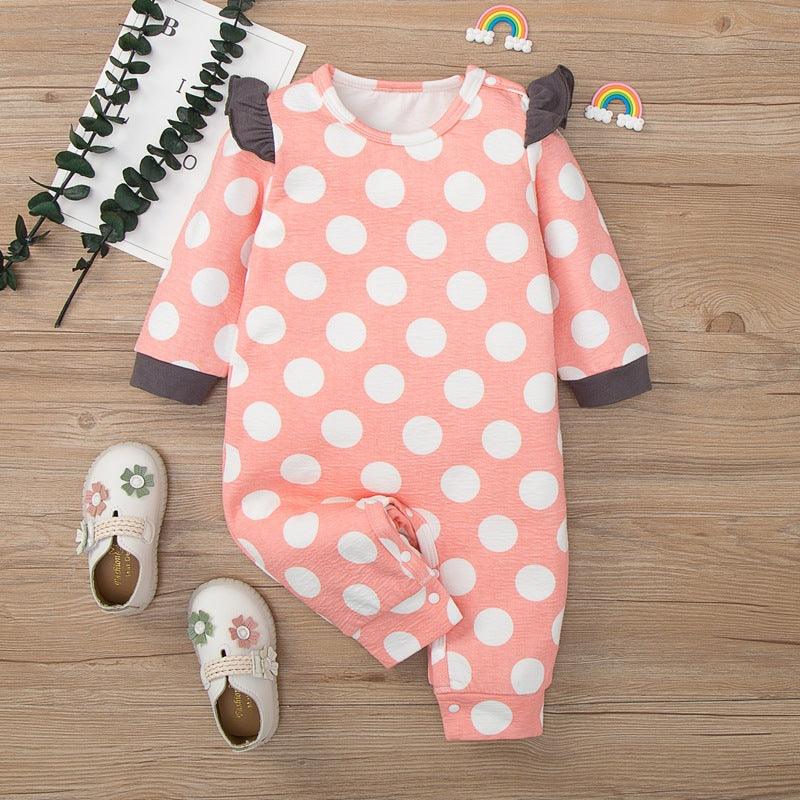 Baby Girls Lovely Pink Polka Dot Long Sleeve Jumpsuit - PrettyKid