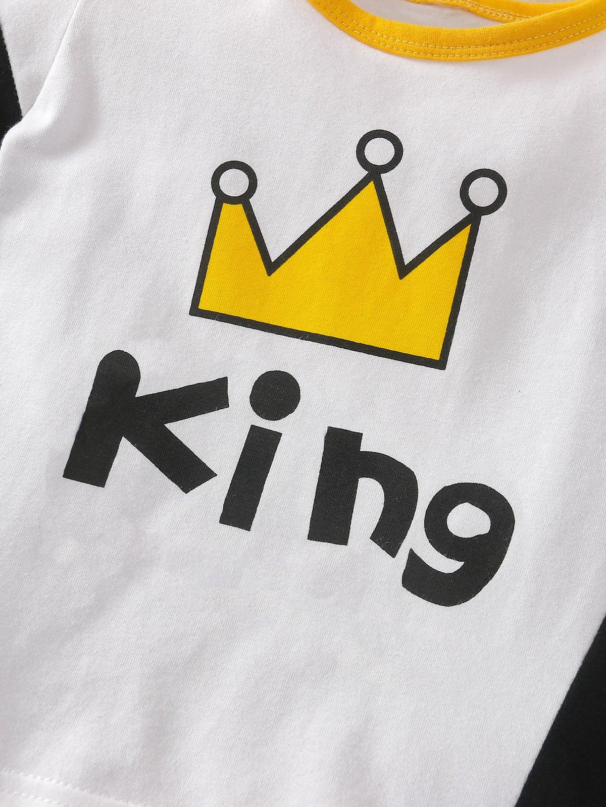 Toddler Boys Color Blocked Cartoon Crown King Letter Short Sleeve Set - PrettyKid