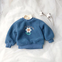 Toddler Kids Girls Solid Color Cute Flowers Thickened Padded Sweater - PrettyKid