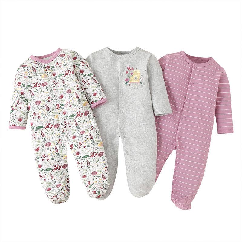 3PCS Baby Boys Girls Solid Color Lovely Printed Cotton Wrap Long Sleeve Jumpsuit - PrettyKid