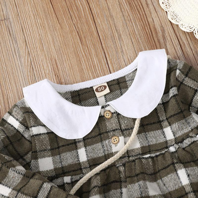 Toddler Girls Plaid Printed Long Sleeve Dress - PrettyKid