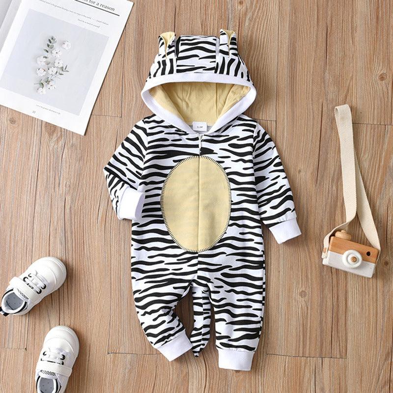 Baby Boys Girls Cartoon Tiger Shape Embroidered Cute Hooded Jumpsuit - PrettyKid