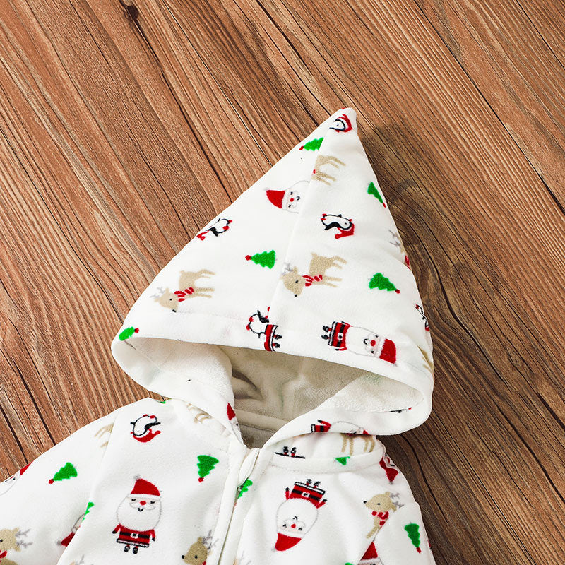 Baby Boys Christmas Printed Long Sleeve Zipper Jumpsuit - PrettyKid