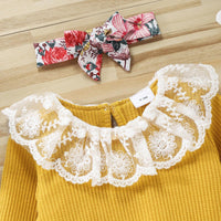 Baby Girls Lace Collar Long Sleeve Jumpsuit Flower Strap Skirt - PrettyKid