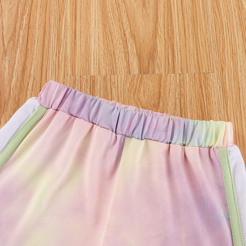 Toddler Kids Boys Girls Solid Letter Print Tie Dyed Short Sleeve Set - PrettyKid