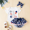 Baby Girls Solid Letter Short Sleeve Jumpsuit Star Print Triangle Shorts Set Independent Day Dress - PrettyKid