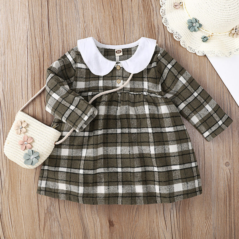 Toddler Girls Plaid Printed Long Sleeve Dress - PrettyKid