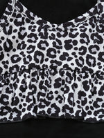 Girls' Long Sleeve Leopard Print Fake Two-piece Top with Split Flared Pants