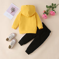 Children's Hooded Pullover Letter Print Color Contrast Pants Set - PrettyKid