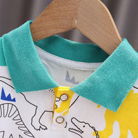 9M-4Y Toddler Boy Clothing Wholesale Outfits Sets Full Print Dinosaur Polo Shirts & Denim Shorts - PrettyKid