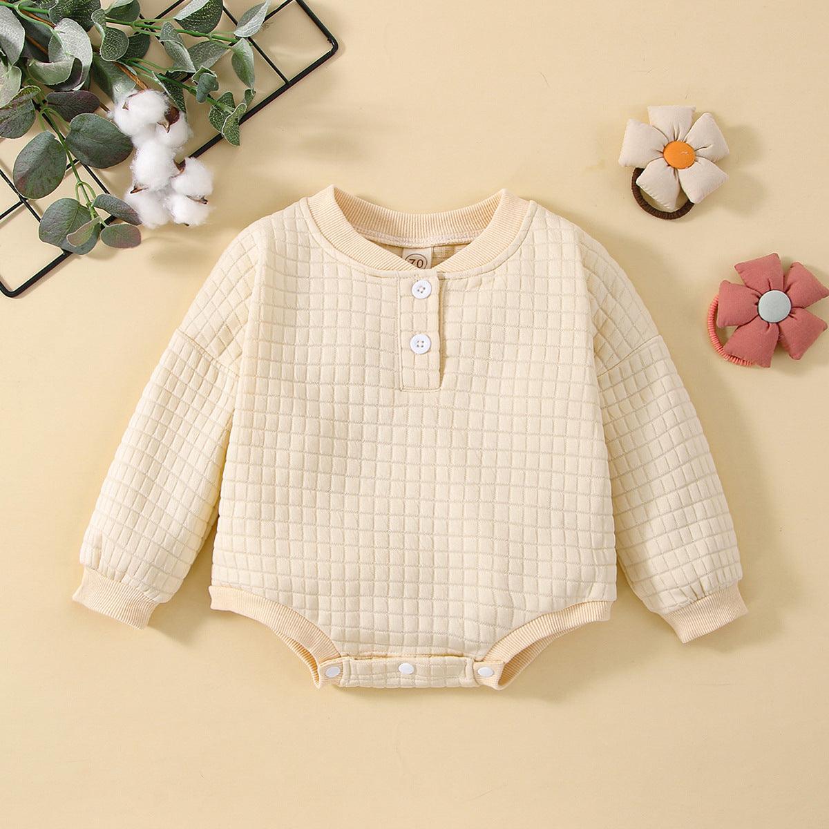 Climbing Clothes Autumn Thickened Warm Baby Romper Solid Color Long Sleeve Baby Shirt - PrettyKid