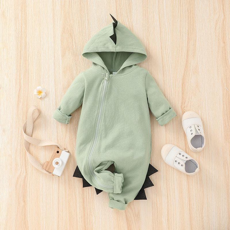 Baby Boys Girls Cartoon Dinosaur Modeling Solid Color Jumpsuit - PrettyKid