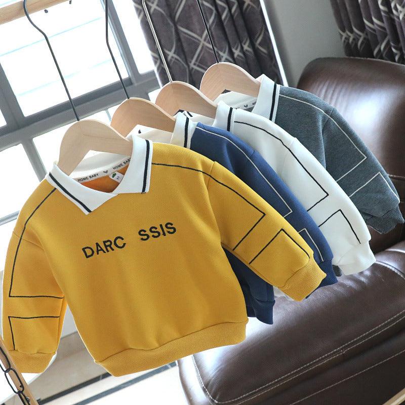 Toddler Kids Boys Solid Color Letter Print Padded Long-sleeved Sweatshirt - PrettyKid