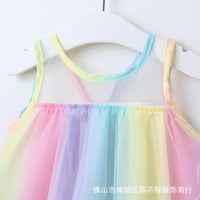 Toddler Kids Summer Sleeveless Rainbow Halter Mesh Dress - PrettyKid