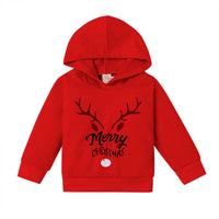 Toddler Kids Boys Girls Solid Christmas Elk Letter Print Hoodie - PrettyKid