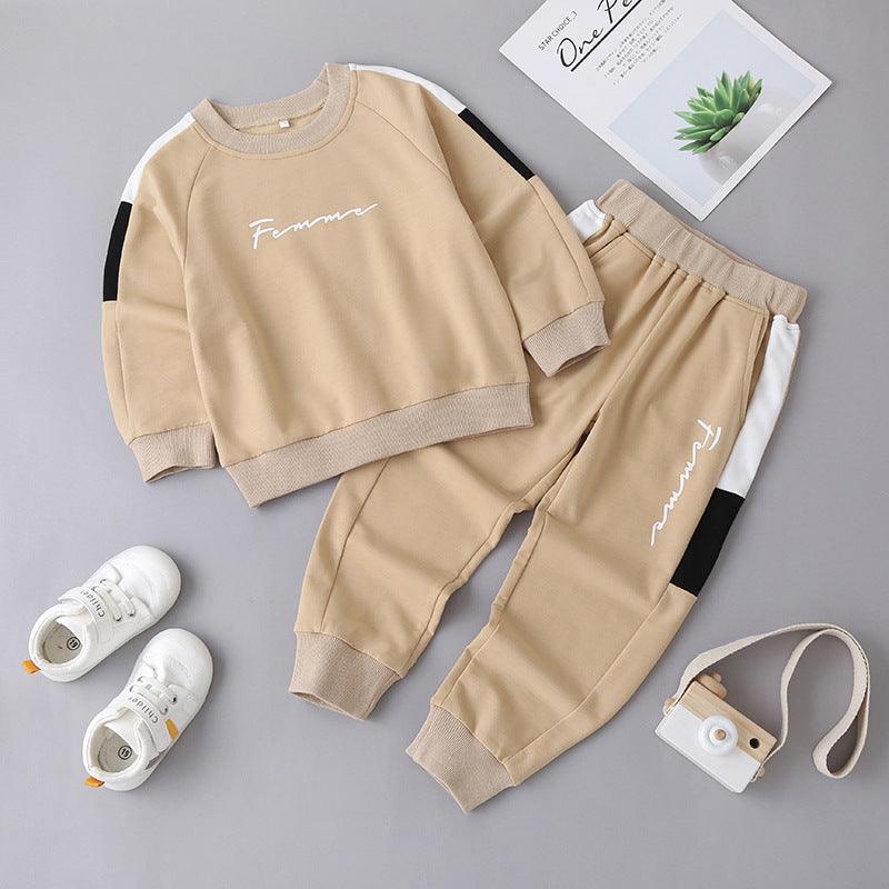 Toddler Children's Boys Solid Color Long Sleeved Sweater Pants Sports Suit - PrettyKid