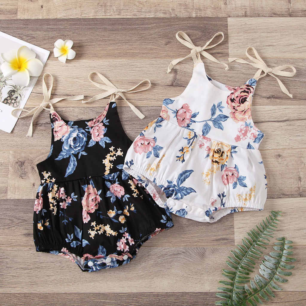 Baby Girls Flower Print Suspender Jumpsuit - PrettyKid