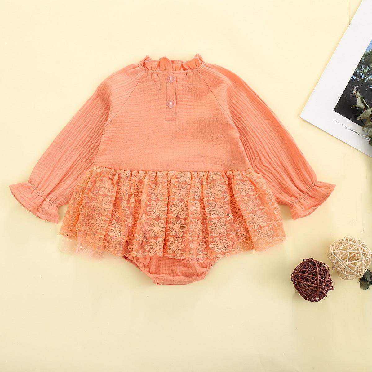 Baby girls lace hook flower stand collar long sleeve Jumpsuit - PrettyKid