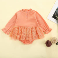 Baby girls lace hook flower stand collar long sleeve Jumpsuit - PrettyKid