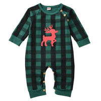 Baby Boys Girls Plaid Print Christmas Deer Long-sleeved Jumpsuit - PrettyKid