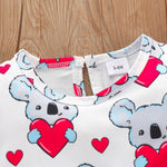 Toddler Boys Girls Cartoon Koala Love Printed Top Denim Strap Bow Pants Set - PrettyKid